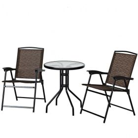 Garden Furniture Outdoor Patio Bistro 3 Pieces Set of Round Table and Folding Chairs (Color: As show the pic)