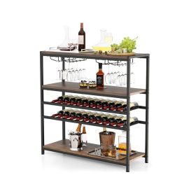 Industrial Freestanding Wooden Wine Bar Cabinet Wine Rack Table (Color: Rustic Brown)