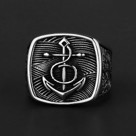 Vintage Viking Anchor Ring For MenStainless Steel Norse Pirate Viking Rings Fashion Biker Amulet Jewelry Gift (size: 7)