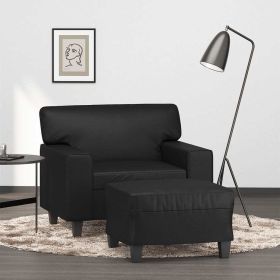 Sofa Chair with Footstool Black 23.6" Faux Leather (Color: Black)