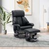 Recliner with Ottoman Footrest, Recliner Chair with Vibration Massage, Faux Leather and Swivel Wood Base for Living Room and Bedroom, Black