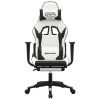 Massage Gaming Chair with Footrest White&Black Faux Leather