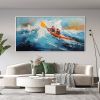 Hand Painted Oil Painting Custom Kayaking Sports Wall Art Original Water Surfing Sports Abstract Blue Ocean Canvas Oil Painting Minimalist Wall Decor