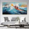 Hand Painted Oil Painting Custom Kayaking Sports Wall Art Original Water Surfing Sports Abstract Blue Ocean Canvas Oil Painting Minimalist Wall Decor