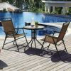 Garden Furniture Outdoor Patio Bistro 3 Pieces Set of Round Table and Folding Chairs