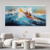 Hand Painted Oil Painting Custom Kayaking Sports Wall Art Original Water Surfing Sports Abstract Blue Ocean Canvas Oil Painting Minimalist Wall Decor