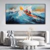 Hand Painted Oil Painting Custom Kayaking Sports Wall Art Original Water Surfing Sports Abstract Blue Ocean Canvas Oil Painting Minimalist Wall Decor